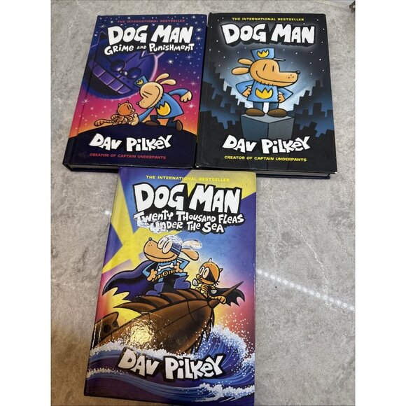 Dog Man Book Lot (3 books) by Dav Pilkey – Kids Graphic Novels. Hardcover. - Picture 1 of 9